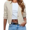Womens Cropped Blazer Casual Lightweight Cotton Linen Blazer Suit Jackets