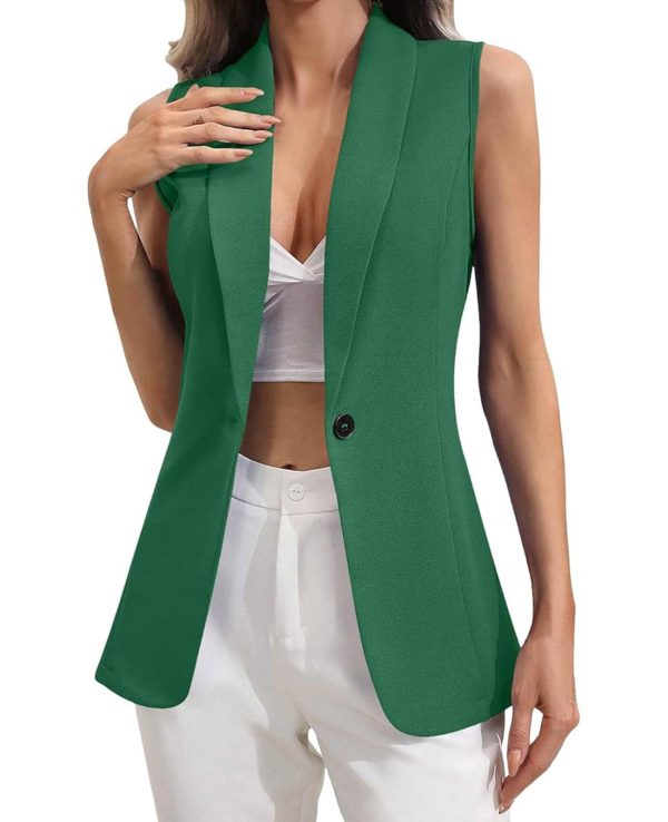 Women's Sleeveless Blazer Vest Casual Button Front Lightweight Jacket Summer Work Office Suit Vest Blazer