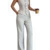 Women's 2 Piece Outfits V Neck Button Down Vest Tops and High Waisted Pants Set Office Work Suit