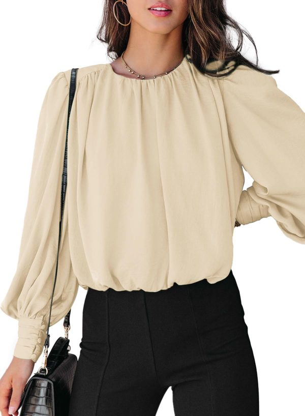 Women's Tops Blouses for Women Casual Long Sleeve Shirts Crew Neck Bohemian Solid Color Spring Work Business