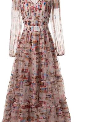 Elegant Women's Evening Gown - Cocktail Dress with Short Sleeves and Empire Waist for Parties and Special Occasions(Brown,Large)