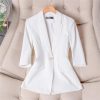 Women's Spring Summer Half Sleeve Office Coat Top All Match Stylish Jacket Blue Blazer