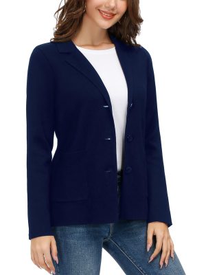 Women's Long Sleeve Casual Blazer Work Office Bussiness Jacket with Pocket