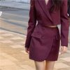61ZKJlr1BeL.jpg Spring Summer Stylish Blazer Suits Sets Women Crop Coat High Waist Pocket Mini Skirts Outfit Suits