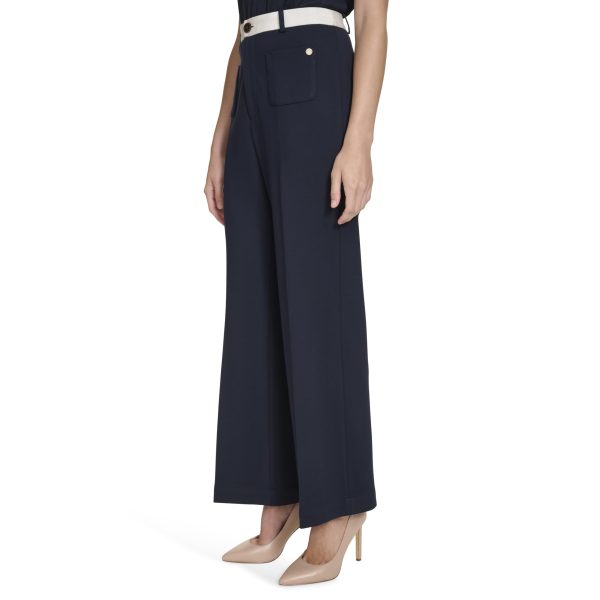 womens Contrast Waist Flare Trouser Pant
