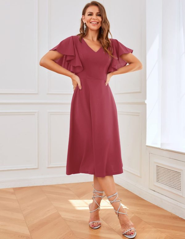 Women's Formal Cocktail Wedding Guest Dress for Women 2025 Short Sleeve Fit and Flare Tea Party Dresses