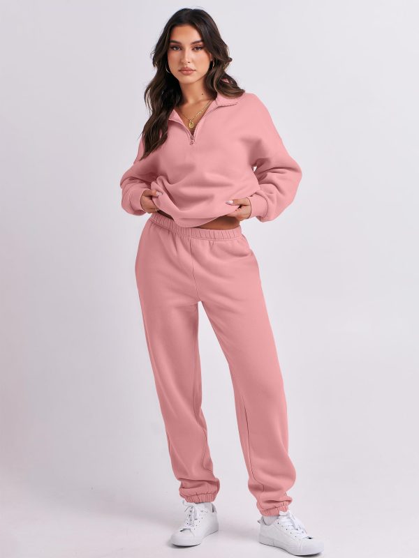 Women 2 Piece Outfits Sweatsuit Oversized Half Zip Sweatshirt Jogger Sweatpants Tracksuit Lounge Set 2024 Clothes