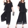 Women's Chiffon Summer 2 Piece Outfits Suit Blouse Top Capri Wide Leg Dress Casual Business Pants Sets