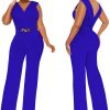 Women's Dressy Jumpsuits Summer Sexy Party Rompers Elegant Deep V Neck Backless Clubwear Wide Leg Long Pants