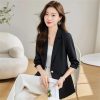 Women Spring Summer Professional Slim Half Sleeve Jacket Office Work Coat Tops White Blazer