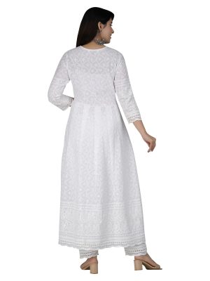 Chikankari Cotton Anarkali Indian Kurti For Women Summer Dress Kurta Pant With Dupatta Set Pakistani Kurta