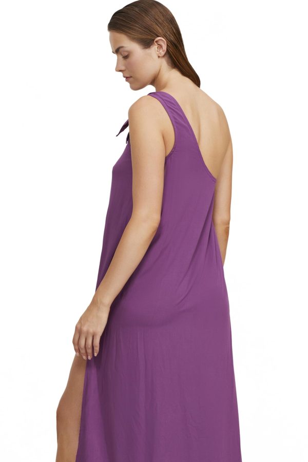 Luma Women's One Shoulder Sarong Style Maxi Dress Coverup with Side Leg Slit and Adjustable Bow Tie