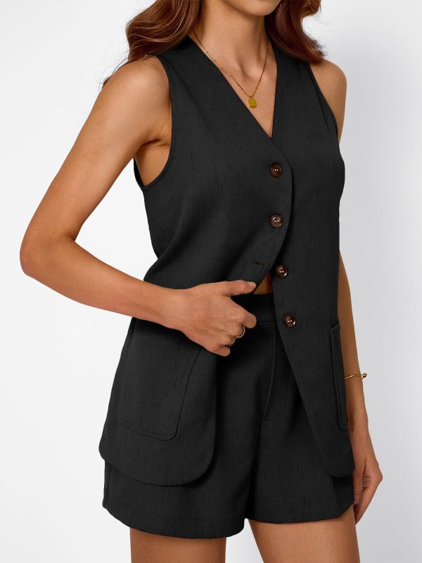 61coOSfCXXL.jpg Summer Sets for Women Two Piece Vacation Outfits Short Set Button Down Business Casual Dressy 2 Piece Clothes 2025