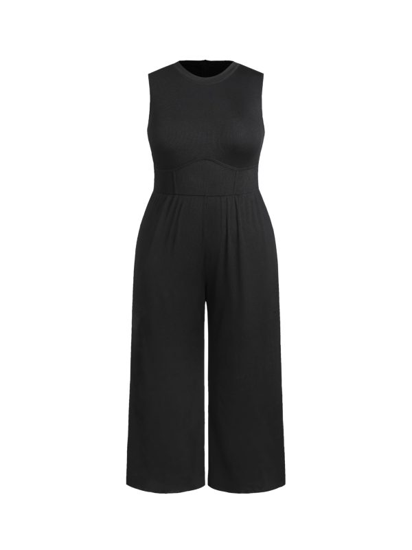 Plus Size Jumpsuits For Curvy Women Crew Neck Sleeveless Elegant Wide Leg Jumpsuits Dressy Casual Summer Outfits