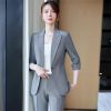 Women Half Sleeve Elegant Business Suits Spring Summer Formal Uniform Designs Pantsuits Professional Blazers Trousers Sets