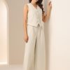 61fX3cSp2TL.jpg Two Piece Outfits for Women's Button Front Sleeveless Vest Wide Leg Pants Matching Sets