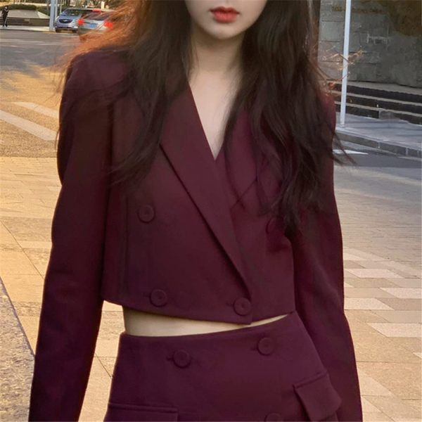61gxDaZd9QL.jpg Spring Summer Stylish Blazer Suits Sets Women Crop Coat High Waist Pocket Mini Skirts Outfit Suits