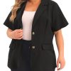 Plus Size Casual Blazers for Women Short Sleeve Notched Lapel Button Work Office Blazer Suit Jacket