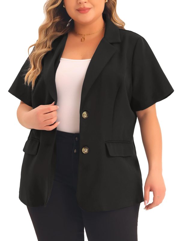 Plus Size Casual Blazers for Women Short Sleeve Notched Lapel Button Work Office Blazer Suit Jacket
