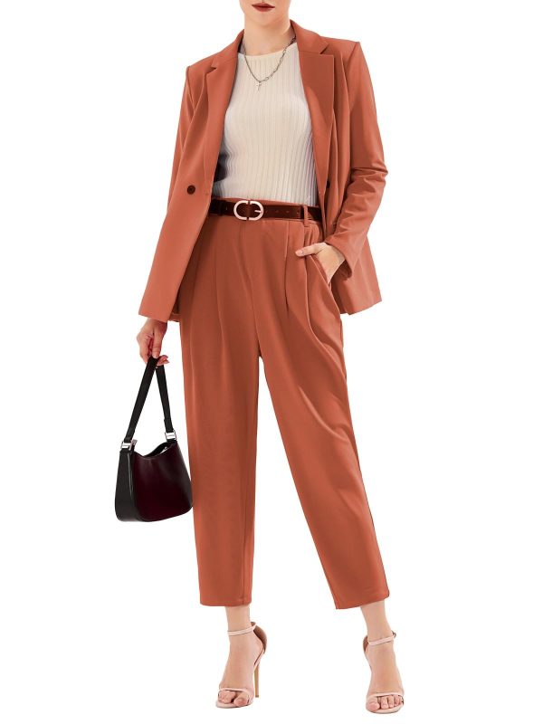 Women's Business Blazer and High Elastic Waist Pant Suit Set Loose Fit Casual Fall Winter 2 Piece Suits for Work