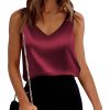 Women Satin Tank Tops Loose Fit Sleeveless V Neck Camis Blouses Shirt Top Office Wear Solid Female Clothing