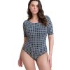 Women’s Modest Short Sleeve One Piece Swimsuit with Removable Soft Cups and Scoop Neckline Swim Wear Must Have