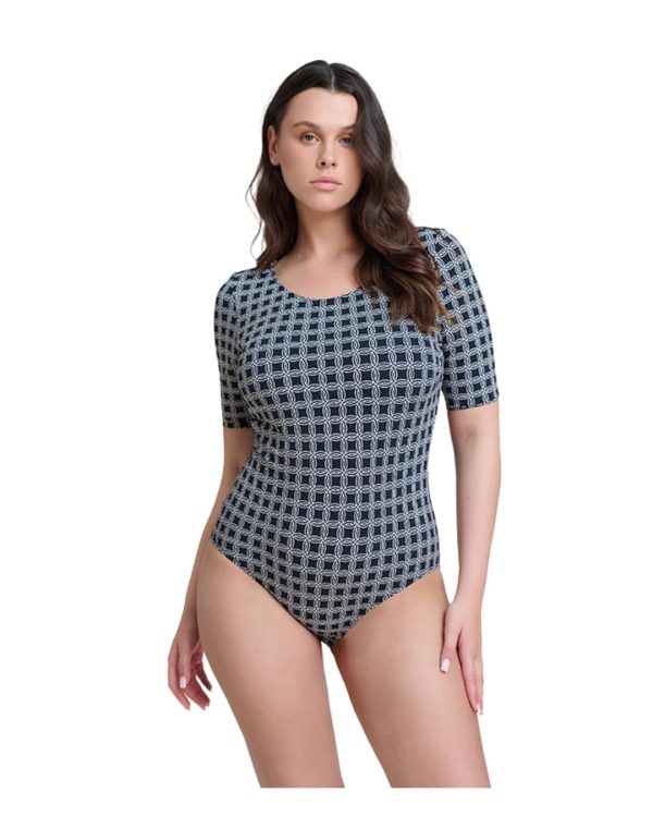 Women’s Modest Short Sleeve One Piece Swimsuit with Removable Soft Cups and Scoop Neckline Swim Wear Must Have