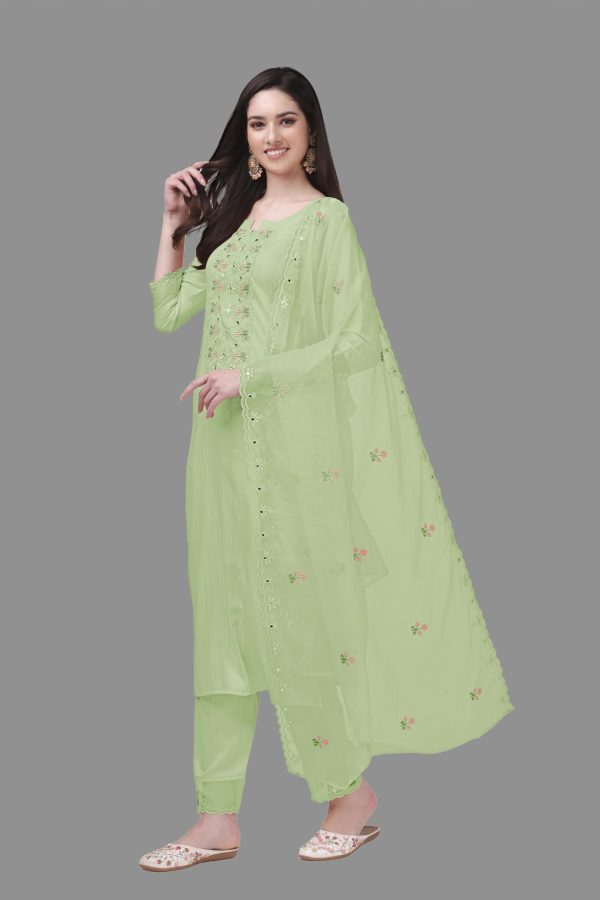 Women's Cotton Embroidery Salwar Suit Set Kurta Pant with Dupatta Kurta Set for Women