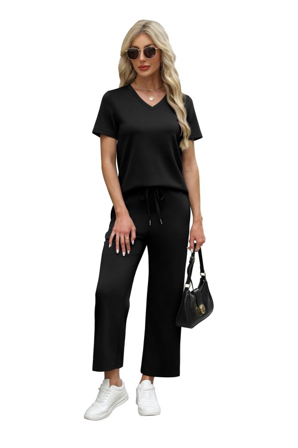 2 Piece Sets for Women Summer Lounge Set Wide Leg Pants Matching Set Vacation Travel Outfits Beach Clothing