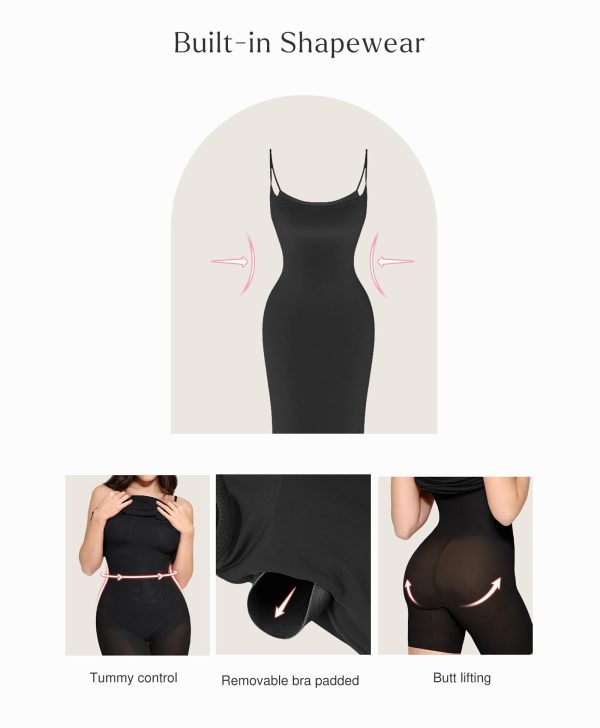 Summer Maxi Dress for Women - Cocktail Shapewear Dresses Built-in Bra Adjustable Straps Vacation Long Slip