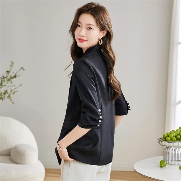 Women Spring Summer Professional Slim Half Sleeve Jacket Office Work Coat Tops White Blazer