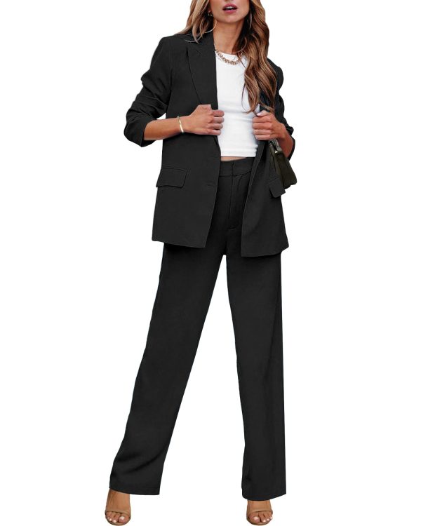 2 Piece Outfits for Women Dressy Blazer Jackets High Waisted Straight Leg Pants Suits Set Business Casual Office