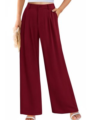 Women's Wide Leg Suit Pants Loose Fit High Elastic Waisted Business Casual Long Trousers Pant