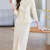 Women Commuting Office Half Skirt Two Piece Set Slim Fit Double Breasted Long Sleeved Half Skirt Set