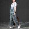 Women Vintage Printed Jumpsuits Loose Washed Denim Overalls Print Simple Rompers Pants