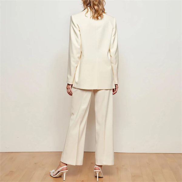 Women's Single Button Blazer and Pants Set, Long Sleeve Slim Fit Office Workwear for Career Women