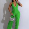 Summer Sexy Halter Jumpsuits for Women V Neck Tie Knot Pleated Boho One Piece Wide Leg Long Pants Jumpsuit Romper
