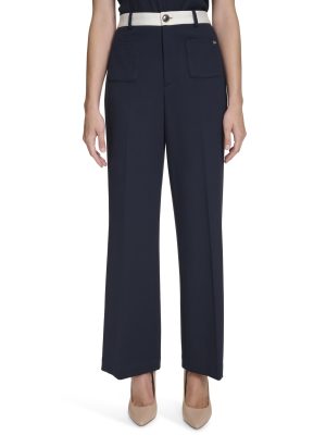 womens Contrast Waist Flare Trouser Pant