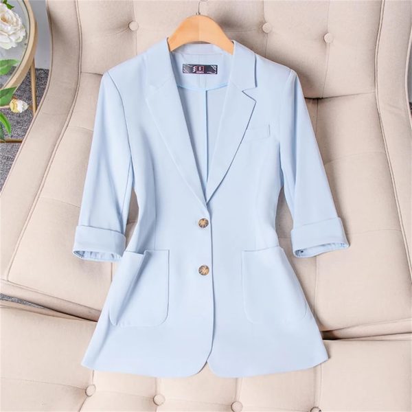 61nRa2SBm4L.jpg Women Spring Summer Wear Half Sleeve Jacket Office Single Breasted Thin Suit Blazer