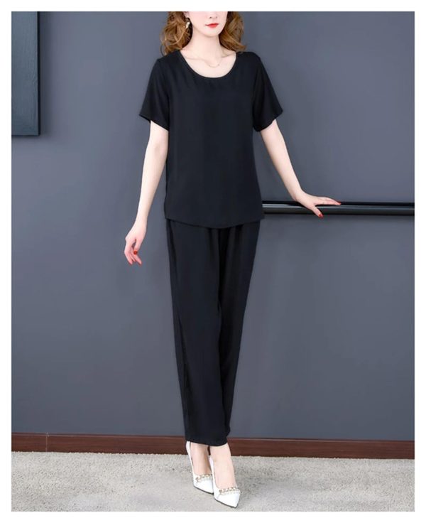 Women's Summer Loungewear - Light Blue Cotton Blend Tee & Capris Moisture-Wicking