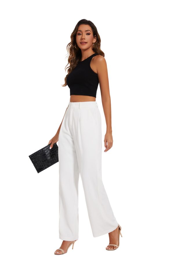 Women Suit Pants Wide Leg Pants High Elastic Waisted in The Back Business Work Trousers Long Straight