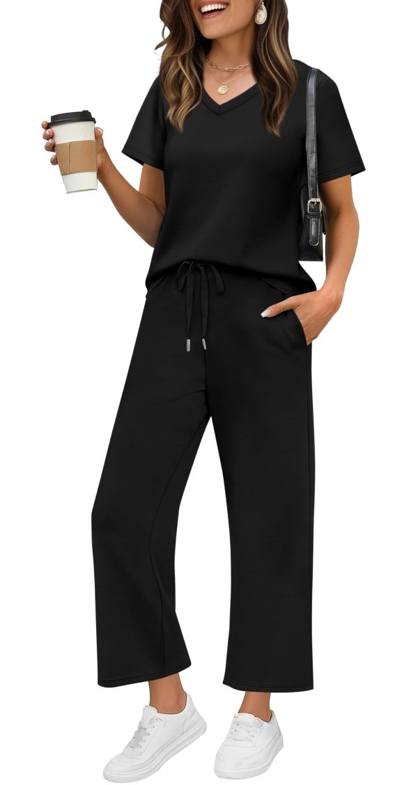 2 Piece Sets for Women Summer Lounge Set Wide Leg Pants Matching Set Vacation Travel Outfits Beach Clothing