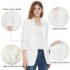 Womens 3/4 Ruched Sleeve Blazer Jacket Lightweight Work Office Open Front Solid Coat, Black