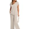 Two Piece Sets for Women Summer Outfits Lounge Sets V Neck Tops Wide Leg Pants Woman Vacation Travel Outfits