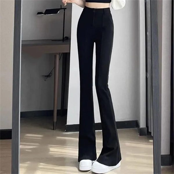 Women Solid Color Suit Pants Summer Female High Waisted Mop Pants Lady Flared Pants