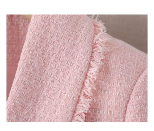 Women's Long Sleeve Suit Jacket Double Breasted Tweed Blue White Blazer Coat Business Casual Work Outerwears