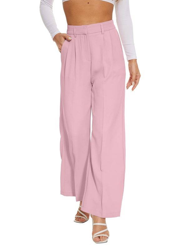 Women Suit Pants Wide Leg Pants High Elastic Waisted in The Back Business Work Trousers Long Straight