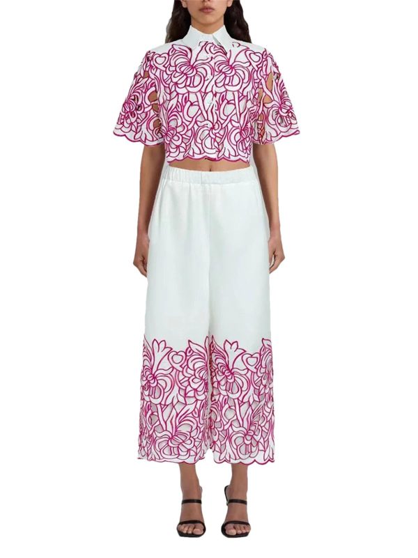 Women's Casual Top Set - Lapel Short Sleeve & Wide Leg Pants