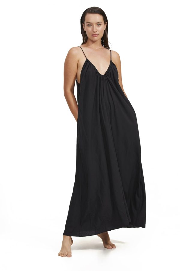 Luma Women's Deep Ruched Scoop Neck Maxi Dress Coverup and Flowy Design for a Comfortable Fit