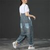 Women Vintage Printed Jumpsuits Loose Washed Denim Overalls Print Simple Rompers Pants